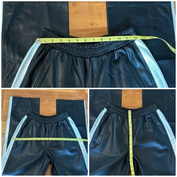 NWT Faux Leather Track Pants Chull & Chulls Black and Silver Tuxedo! Orig $795 - Picture 7 of 7